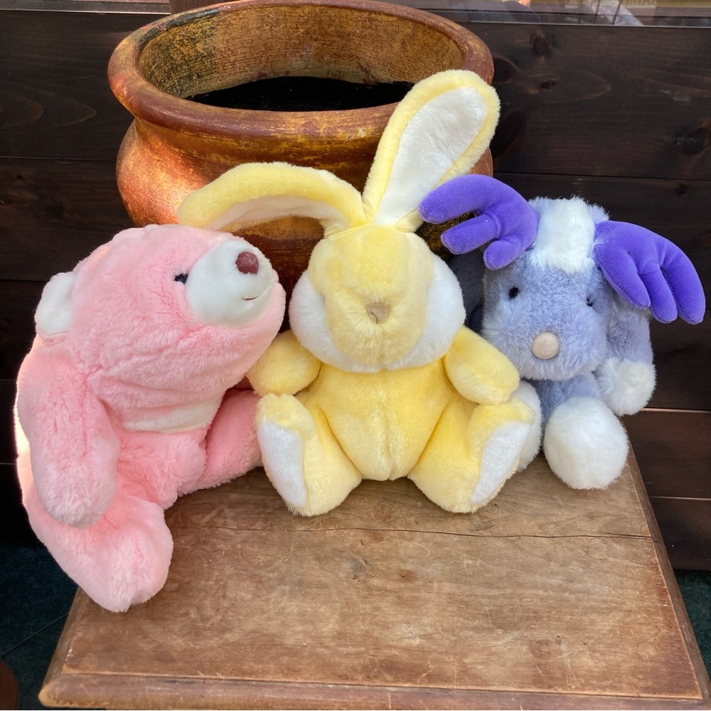Vintage GUND Plush Collection Snuggles bear moose bunny pink‎ yellow purple